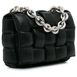 Bottega Veneta-Bottega Veneta Bolso satchel negro con cadena de casete acolchado Intrecciato-Negro