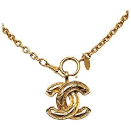 Chanel-Colar de Pingente Chanel Gold CC-Dourado