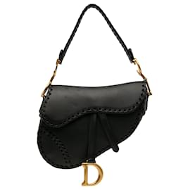 Dior-Dior Black Medium Braided Leather Saddle Bag-Black