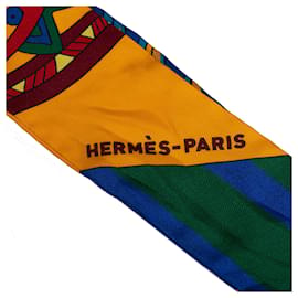 Hermès-Hermes Yellow Printed Twilly Silk Scarf-Yellow