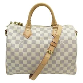 Louis Vuitton-Louis Vuitton Speedy Handbag 30 AZURE CHECKER N41373 BANDOULIERE HANDBAG-White