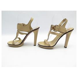 Gucci-CHAUSSURES GUCCI SANDALES BAMBOO 283544 CUIR BEIGE 39.5 + BOITE SHOES-Marron