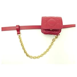 Christian Dior-NEW CHRISTIAN DIOR BELT AIRPODS PRO CARO POUCH 75 RED LEATHER BELT CASE-Red