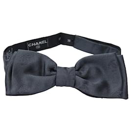 Chanel-CHANEL BOW TIE CC LOGO BLACK JACQUARD SILK 38 - 45 CM BLACK SILK BOW TIE-Black