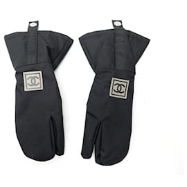 Chanel-NUEVOS GUANTES DE ESQUÍ VINTAGE CHANEL MANOPLAS CON LOGO CC 40 GUANTES POLIESTER NEGRO M-Negro