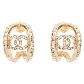 Chanel-NEW CHANEL EARRINGS LOGO CC & STRASS GOLD METAL NEW EARRINGS-Golden