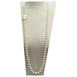 Chanel-CHANEL NECKLACE WITH CC LOGO PEARLS 2014 PEARLS NECKLACE NECKLACE-Cream