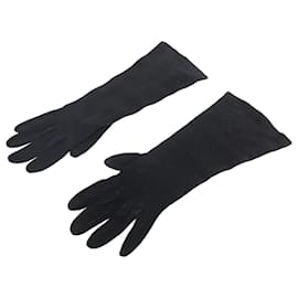 Hermès-PAREJA DE GUANTES SOIREE HERMES TALLA 7 En piel de ante negro 3/4 guantes de cuero-Negro