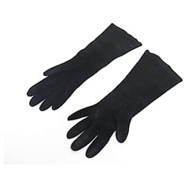 Hermès-PAREJA DE GUANTES SOIREE HERMES TALLA 7 En piel de ante negro 3/4 guantes de cuero-Negro