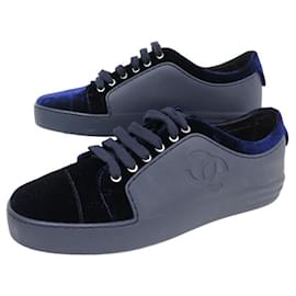 Chanel-NEUF CHAUSSURES CHANEL TENNIS G32719 BASKETS 39.5 VELOURS SNEAKERS SHOES-Bleu