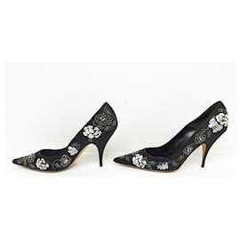 Christian Dior-CHRISTIAN DIOR SHOES EMBROIDERED AND SEQUIN PUMPS 42 SHOES PUMPS-Black