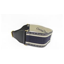 Christian Dior-NOVO CINTO CHRISTIAN DIOR ASSINATURA GRANDE B0001CBTE T80 CINTO DE COURO DE LONA-Azul