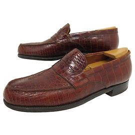 CHAUSSURES JM WESTON MOCASSINS 2800 SUR MESURE EN CUIR CROCODILE 7B 41 FIN Marron