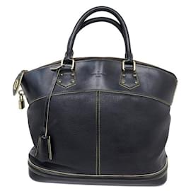 Louis Vuitton-BOLSO DE MANO LOUIS VUITTON LOCKIT MM BOLSO DE PIEL SUHALI NEGRO-Negro