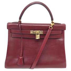 Hermès-Hermès Kelly handbag 32 RETURNED IN BRICK RED BOX LEATHER PURSE CROSSBODY-Red