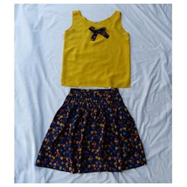 Yves Saint Laurent-Skirt suit-Yellow,Navy blue