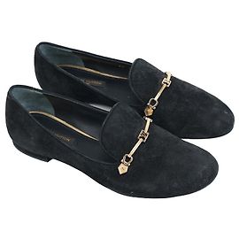 Louis Vuitton Suede Flats Black Black