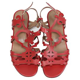 Hermès-Sandals-Dark red