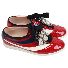 Gucci Ace Lackleder Sneaker rot mit Kristall Biene Rot