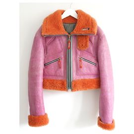 Diesel leather & shearling pink cropped biker jacket Pink