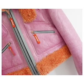 Diesel-Jaqueta de motociclista rosa cropped de couro e lã de carneiro Diesel-Rosa