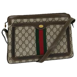 Gucci-GUCCI GG Supreme Web Sherry Line Shoulder Bag PVC Beige 378 001 Auth yk10712-Beige