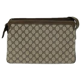 Gucci-GUCCI GG Supreme Web Sherry Line Shoulder Bag PVC Beige 378 001 Auth yk10712-Beige