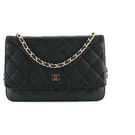 Chanel-CHANEL Handtaschen Geldbörse mit Kette Zeitlos/klassisch-Schwarz