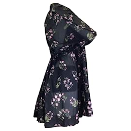Autre Marque-Giambattista Valli Black / Pink Multi Floral Printed Short Sleeved Sheer Cotton Dress-Multiple colors