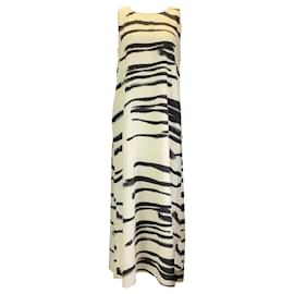 Autre Marque-Lafayette 148 New York Ivory / Black Striped Sleeveless Crepe Midi Dress-Cream