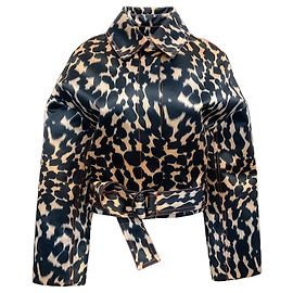 Maison Rabih Kayrouz Navy Blue Leopard Print Cropped Moto Jacket Navy blue