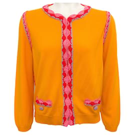 Autre Marque-Orangefarbener Cardigan-Pullover mit Häkelbesatz von Moschino Couture-Orange