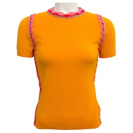 Autre Marque-Moschino Couture Orange Short Sleeved Sweater with Crochet Trim-Orange
