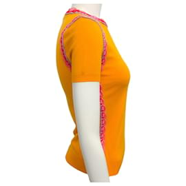 Autre Marque-Moschino Couture – Orangefarbener Kurzarmpullover mit Häkelbesatz-Orange