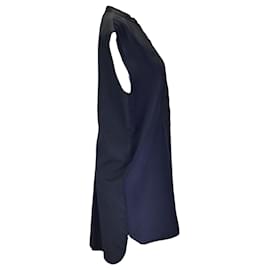Autre Marque-3.1 Phillip Lim Navy Blue Silk Trimmed Button-down Cotton Midi Dress-Blue