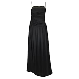 Autre Marque-Rochas Black Long Silk Satin Bustier Dress-Black