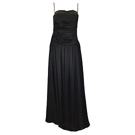 Rochas – Langes Bustierkleid aus Seidensatin in Schwarz Schwarz