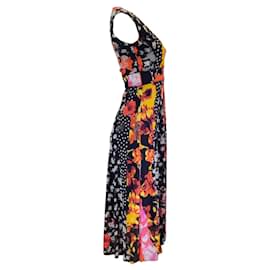 Autre Marque-Fuzzi Black Multi Floral Patchwork Sleeveless V-Neck Mesh Midi Dress-Multiple colors