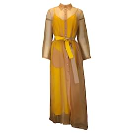 Autre Marque-Mantú Desnudo / Vestido camisero Savannah con botones y organza transparente con forro de satén amarillo-Multicolor