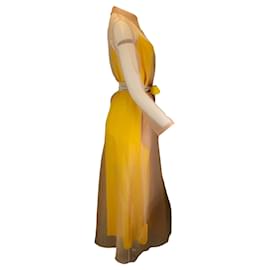 Autre Marque-Mantú Desnudo / Vestido camisero Savannah con botones y organza transparente con forro de satén amarillo-Multicolor