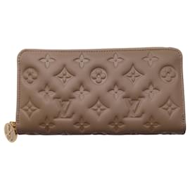 Autre Marque-Louis Vuitton Taupe Monogram Embossed Lambskin Leather Zippy Wallet-Beige