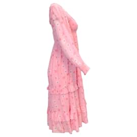 Autre Marque-LoveShackFancy Pink Coral Blaze Print Miri Midi Dress-Pink