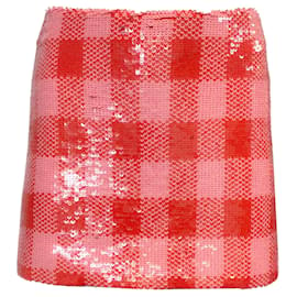 Autre Marque-Carolina Herrera Rouge / Mini-jupe à carreaux et paillettes rose-Multicolore