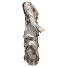 Autre Marque-Zimmermann Gris / Robe midi en soie blanche à manches longues et à volants et imprimé cachemire-Gris