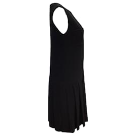 Autre Marque-Chanel Boutique Black Vintage Pleated Silk Lined Sleeveless Wool Dress-Black