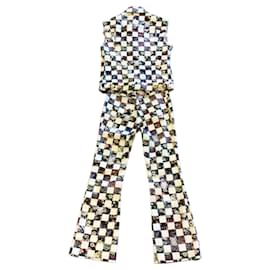 Autre Marque-Giambattista Valli Branco / Colete jeans preto com estampa floral multixadrez e conjunto de duas peças jeans-Multicor