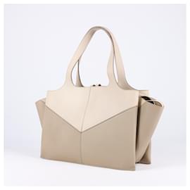 Céline-Celine Tri-Fold tote leather handbag in Beige-Beige
