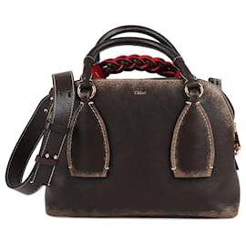 Chloé-CHLOÉ Distressed Leather Daria Handle Bag with Vintage effect in Brown.-Brown