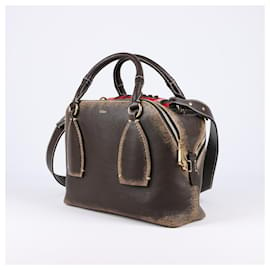 Chloé-CHLOÉ Distressed Leather Daria Handle Bag with Vintage effect in Brown.-Brown