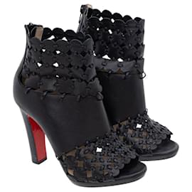 Christian Louboutin-Leather Cutout Ankle Boots-Black
